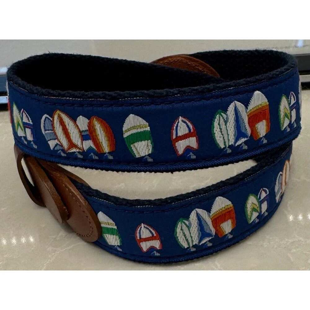 Leather Man LTD Essex CT USA - Canvas Leather Sailboats Belt Size 26 - Sailing